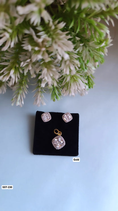 SST 230 | CUSHION HALO  PENDANT AND EARRINGS SET