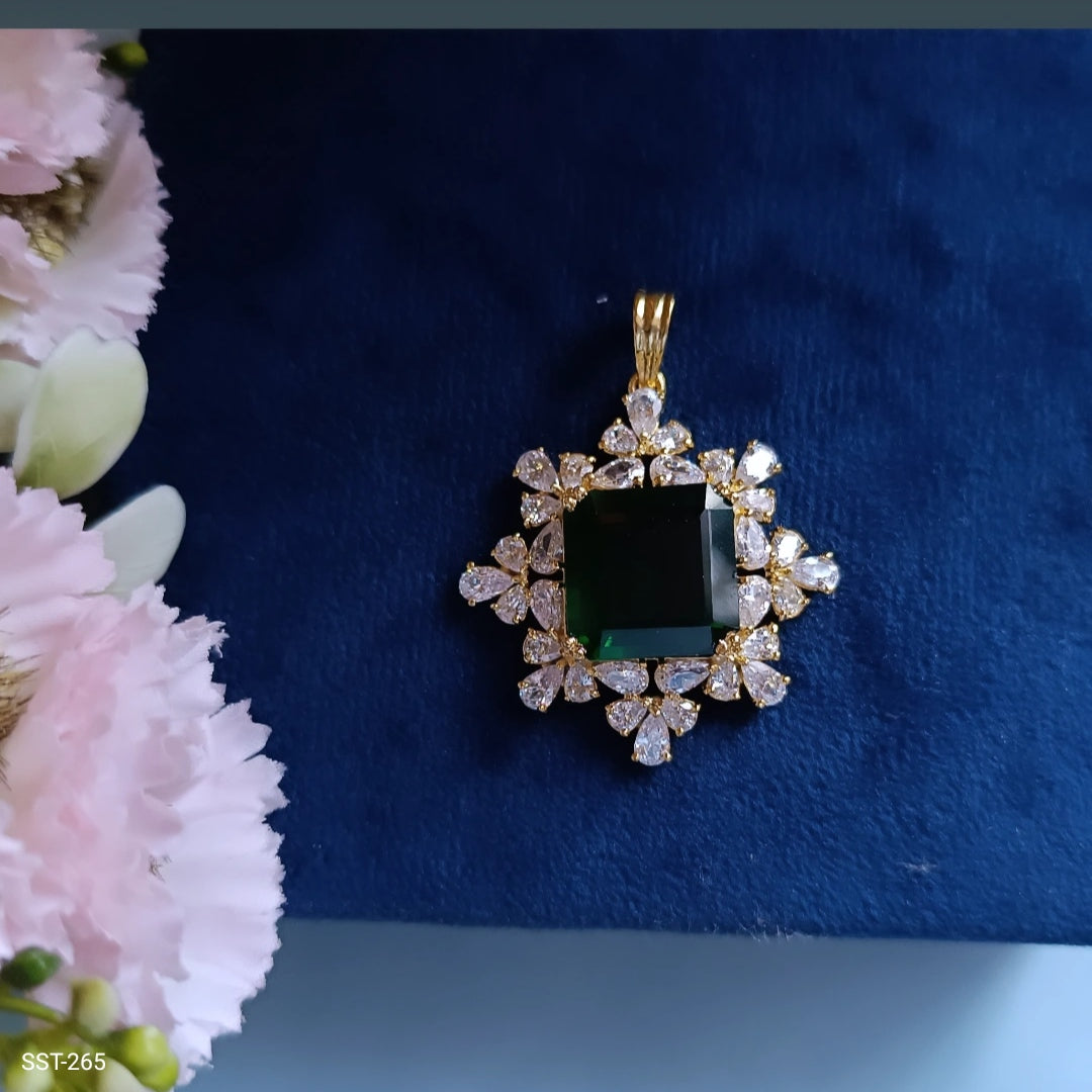 SST 265 | SQUARE EMERALD AND DIAMOND PENDANT