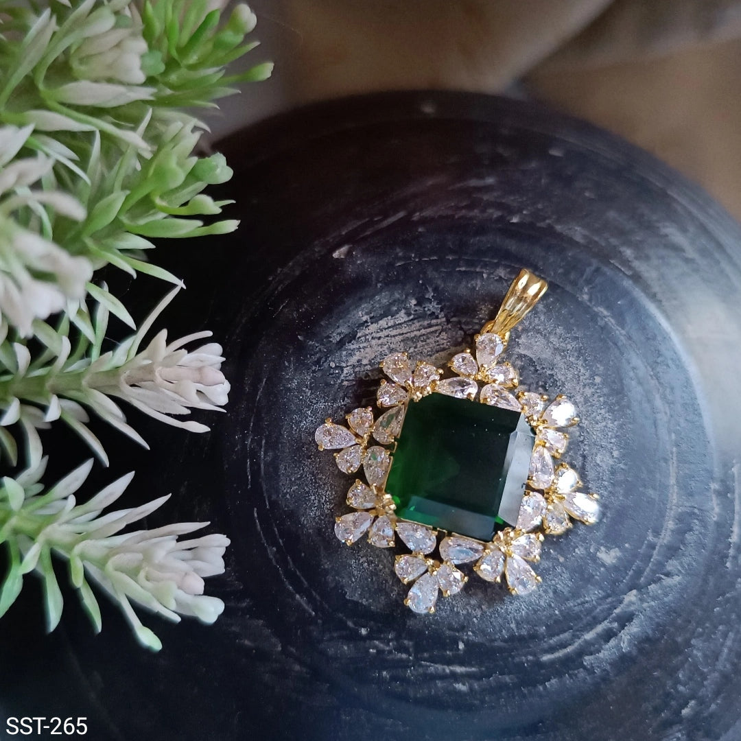 SST 265 | SQUARE EMERALD AND DIAMOND PENDANT